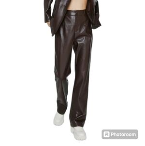 NEW NASTY GAL 6 Premium Faux Leather High Waisted Trouser in Chocolate Brown